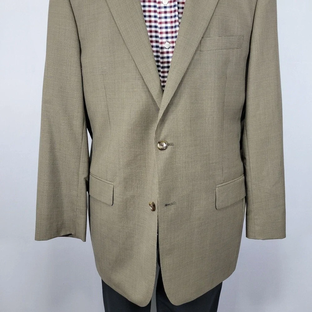 JOS‎ A BANK Men's Sport Coat Blazer Two Button Brown Black Houndstooth Wool 46L